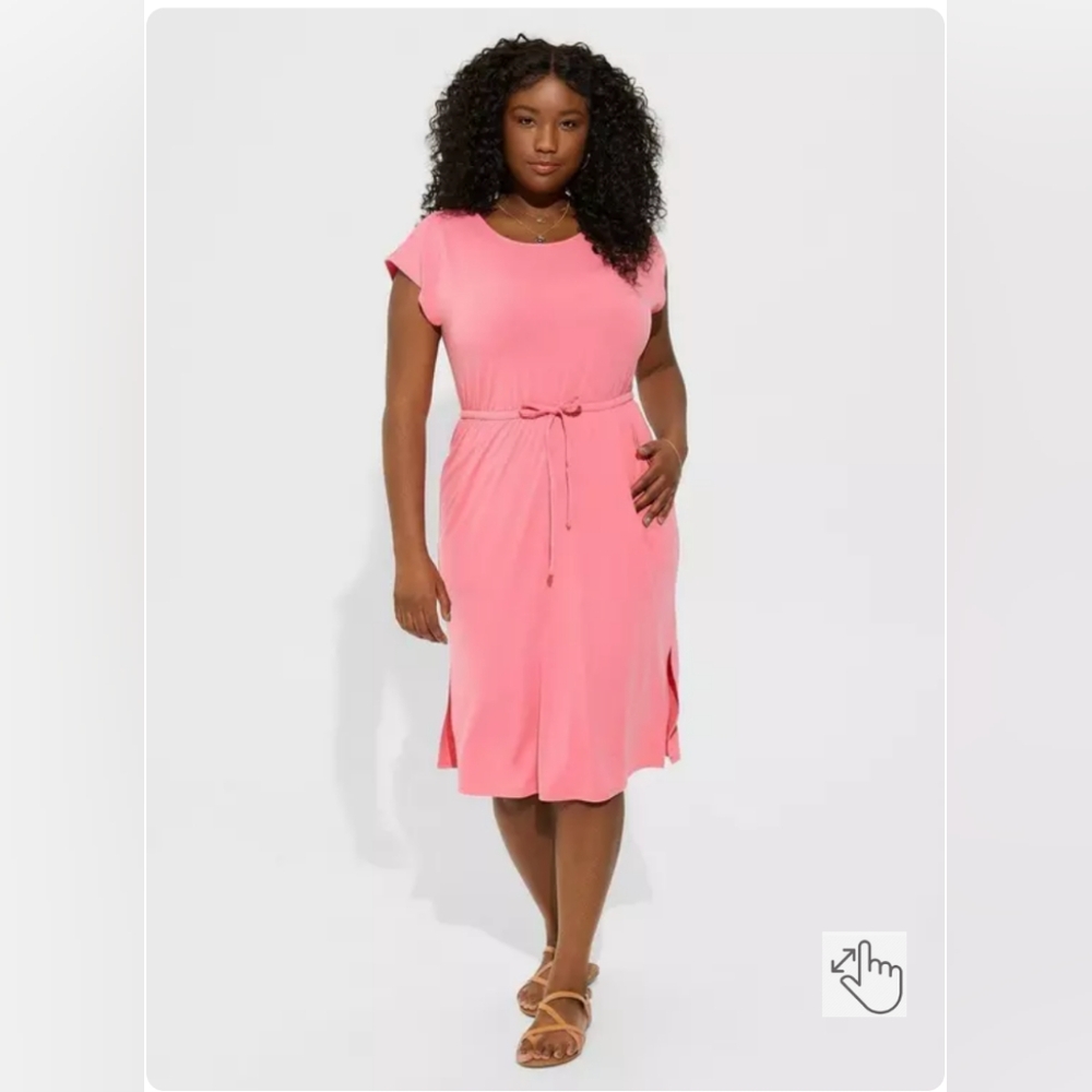 Pink Short Sleeve Dress with Waist Tie